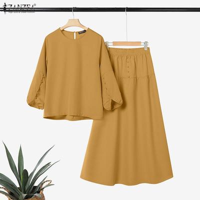 Women Long Sleeve Blouse and Long Skirts Casual Two Piece Suit Sets