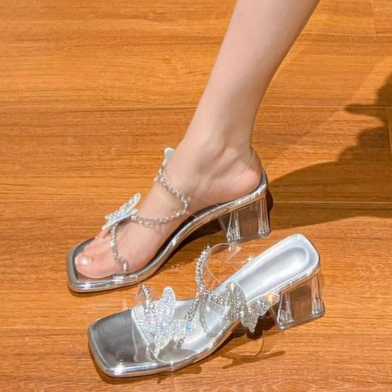 Rhinestone Bow Thick Heel Platform Shoes Cool Slippers Fairy Shoes 2025 New Summer European and American Style High-heeled Sandals