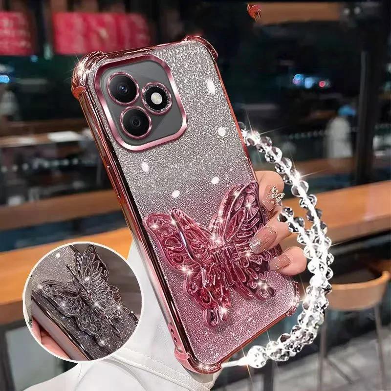 

Shockproof Glitter Plating Case for Honor 400 Lite Honor400 Honor 400 Pro 400Pro Crystal bracelet Holder Butterfly Bracket Cover Honor 400 (Global)