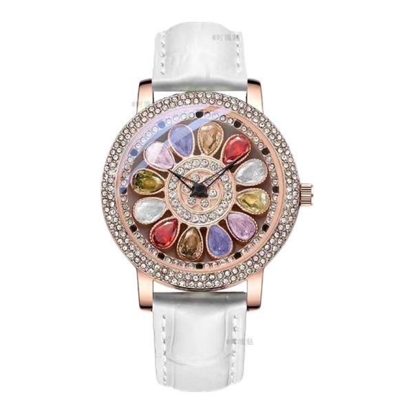 UTHAI H145 Women's Fashion Quartz Watch 360 ° Time Comes and Turns Diamond Inlaid Dial Waterproof Female Creative Wristwatches