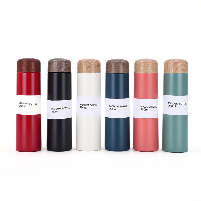 Portable Mini Stainless Steel Water Cup with Wood Grain Lid - Thermal & Cold Insulation, Cute for Student & Home Use.