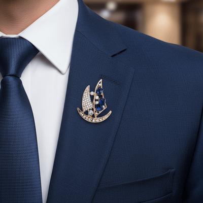 Boat Badge Suit Collar Pin Crystal Men Brooch Vintage Fashion Suit Lapel Pin  Jewelry Accessories