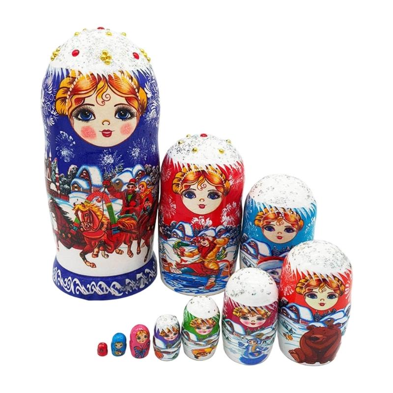 Educational Nesting Dolls 10 Layer Snow Fairytale Russian Matryoshka Figure Doll for Children Fine Motor Developmental 1