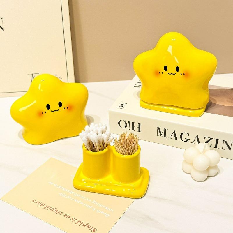 Star Toothpick Holder ABS Home Creative Desktop Decoration Cute Toothpick Box Dental Floss Cotton Swab Storage Cylinder