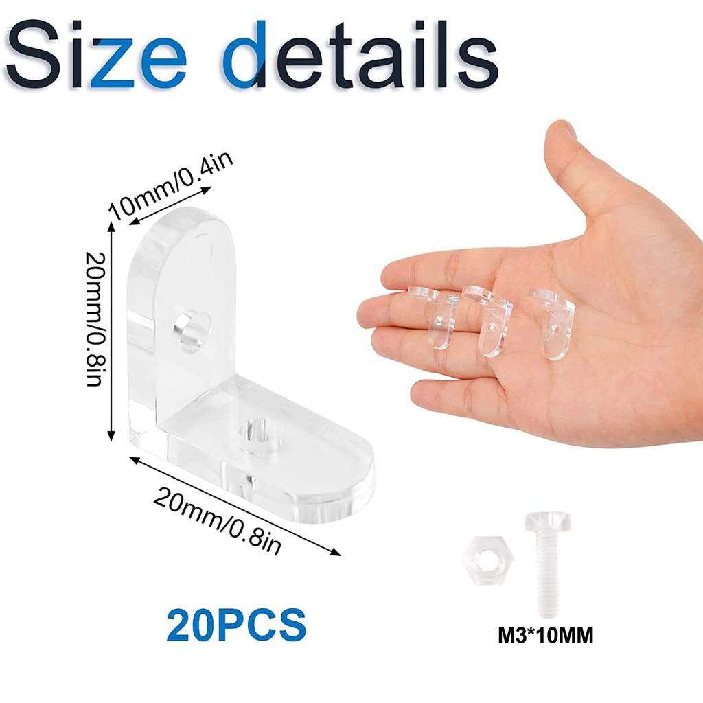 INCREWAYL Brackets, 20pcs Clear Acrylic Corner Brackets 90 Degree Support Shelf Corner Brace Wood