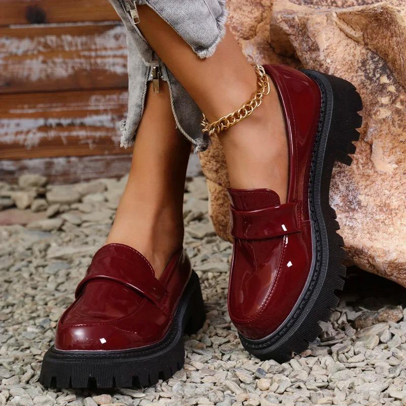 Patent Leather Loafers Women Spring 2025 Thick Bottom Platform Casual Shoes Woman Slip On Soft Sole Moccasins Mujer