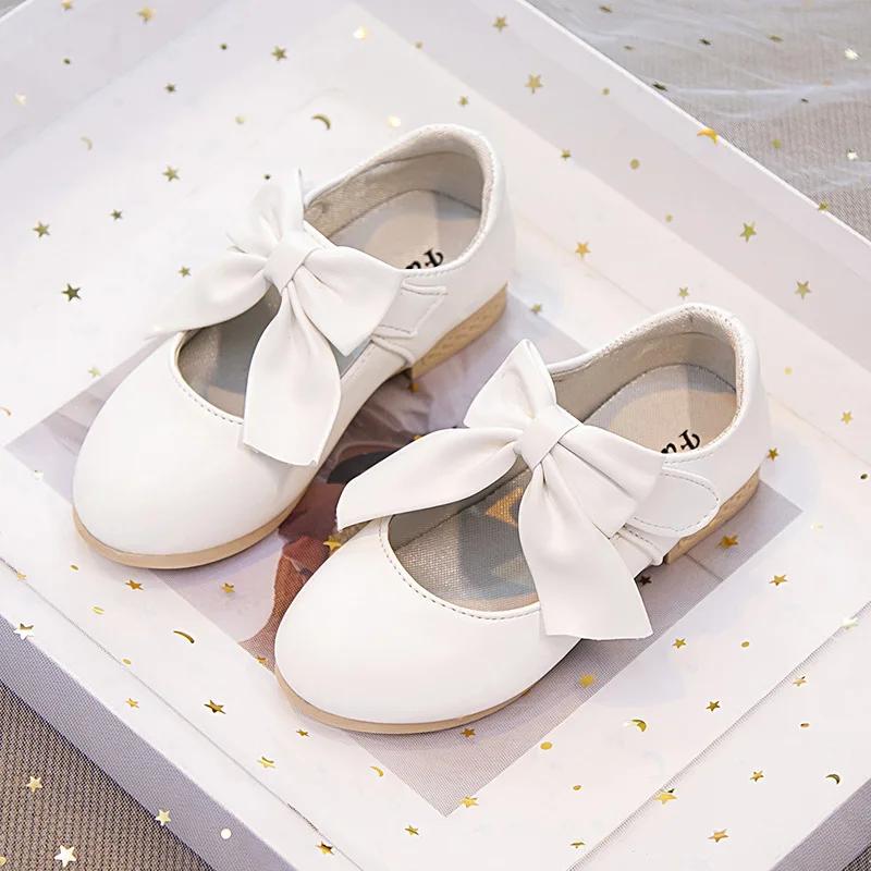 Size 26-36 Girls' Leather Shoes Little Princess Soft Sole Women's Bow Performance Shoes Children Shoes Girls