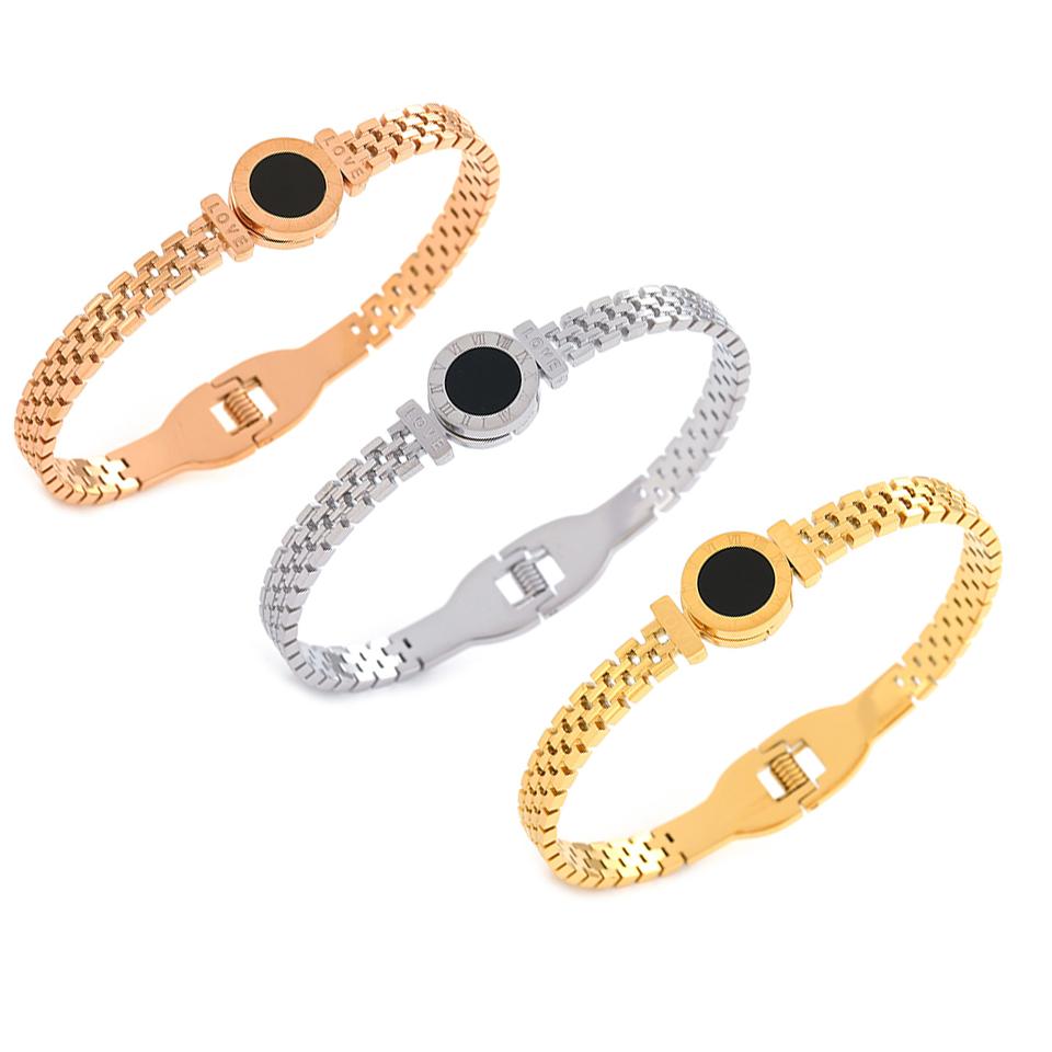 ZAKOL Fashion Roman Digital Stainless Steel Bracelet Bangles for Women Men Gold Color Watch Strap Bangle Party Zircon Gift