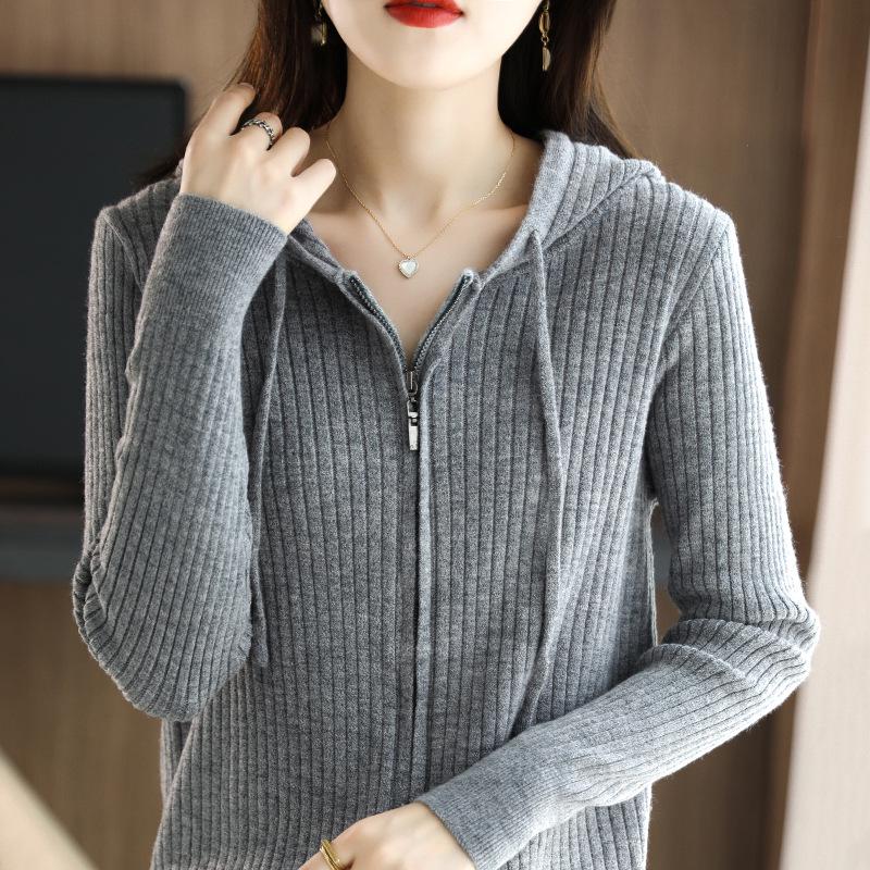 Early Autumn Hooded Knit Cardigan - Women's Slim Fit Long Sleeve Jacket