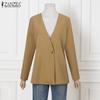 ZANZEA Women Autumn V-Neck Solid Color Long Sleeve Cardigan Suit Jackets