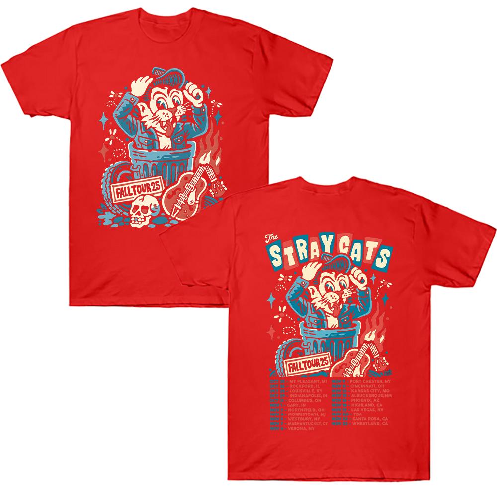 The Stray Cats Podzimní turné 2025 Tričko Rocková kapela Stray Cats Grafická trička Dámská Pánská Vysoce kvalitní bavlněné oblečení Streetwear Top