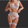 Embroidery Floral Sexy Lingerie Sets See Through Bra And Panty Garter Belt Woman Underwear Mesh Steel Ring Lace Bra Sexy Outfits