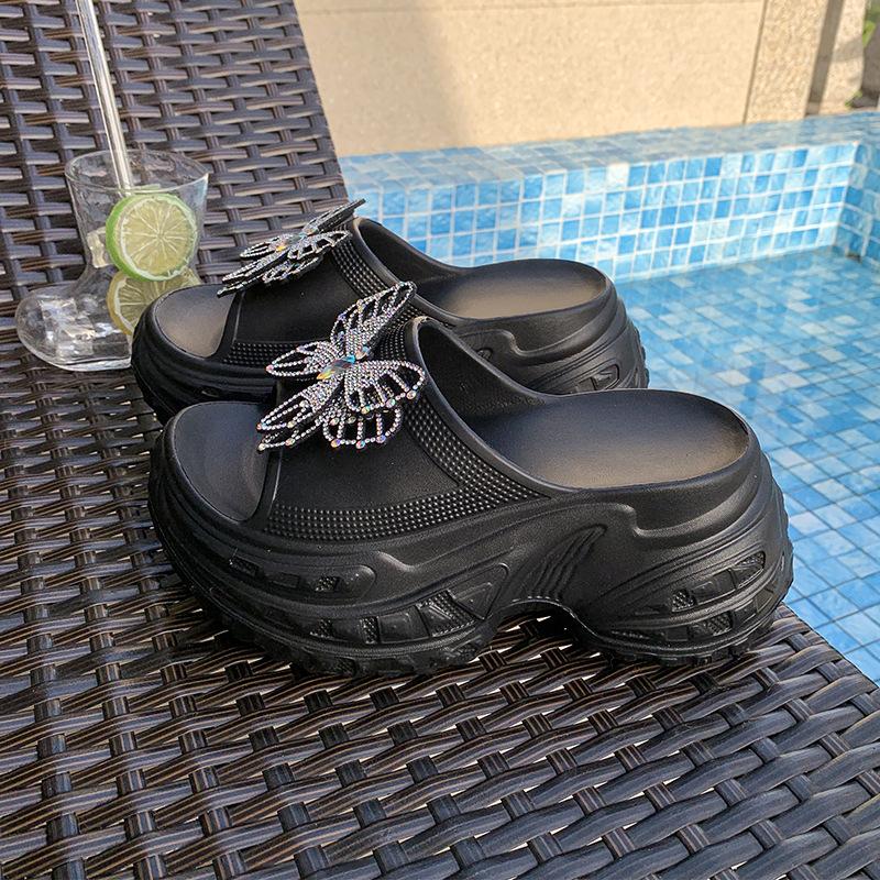 Thick bottom heightening one-word drag women's summer versatile new fashion non-slip home indoor beach cool slippers