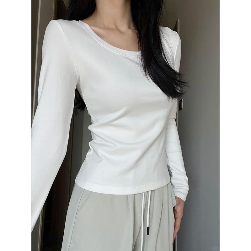 Neck and shoulder bottoming shirt Spring thin velvet polished long-sleeved shirt Women's simple basic inner top