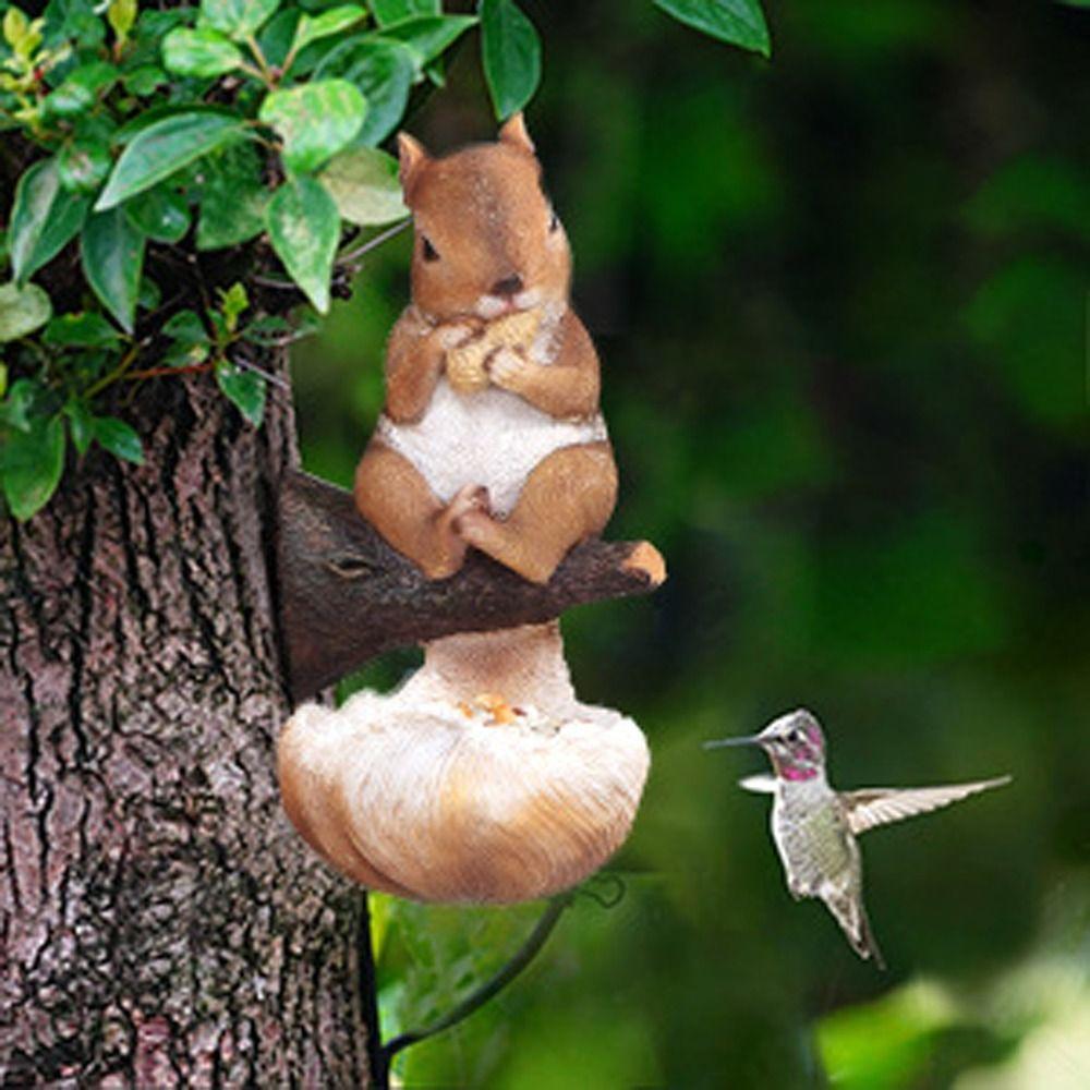 Simulation Bird Feeder Resin Animal Figurines Creative Squirrel Tree Hanging  Drinking Water