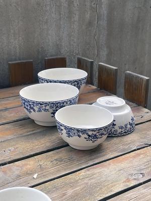UK Blue & White Porcelain Bowl: Microwave-Safe Ceramic Tableware for Noodles, Rice, & Porridge