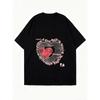 Oversize Women's Short-Sleeve T-Shirt with 3D Red Heart, Grid Pattern and "EVERYTHING'S NICE" Text Print