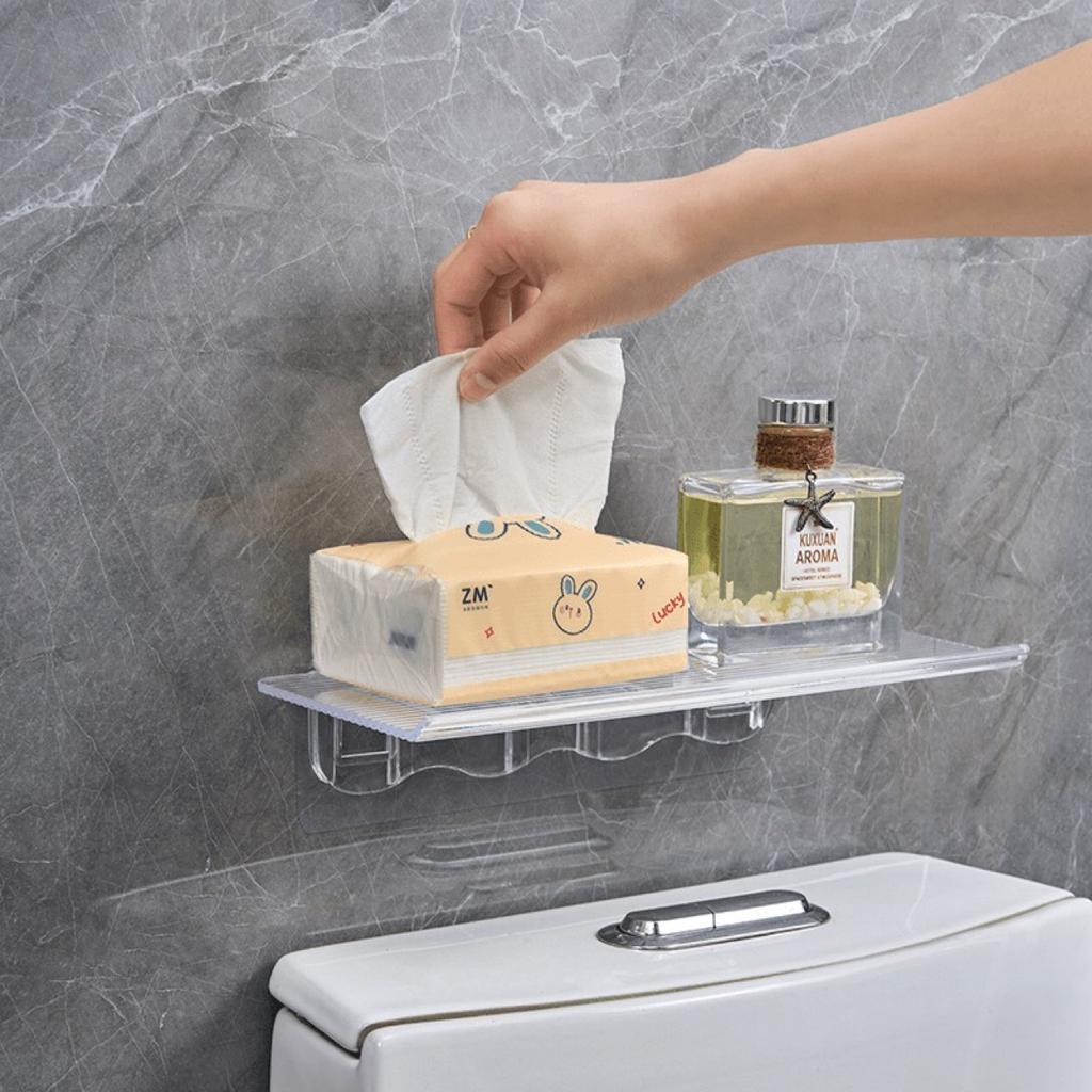 Prateleira de armazenamento de acrílico para armazenamento de banheiro, não perfurada, montada na parede, prateleira de armazenamento de cosméticos para paredes de banheiro