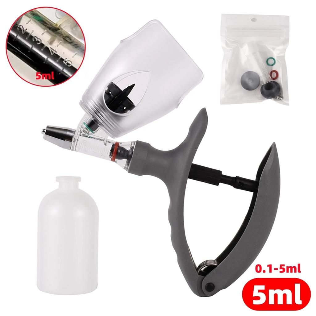 1 Set Adjustable Animal Injection Vaccine Syringe 2ml/5ml Automatic Veterinary Continuous Syringe for Pig Cattle Sheep Horse Cow