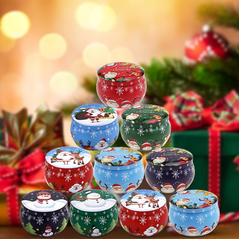 Christmas Tin Sealed Box Round Can Candy Iron Case Kitchen Storage Container Jar Tin Gift Organizer