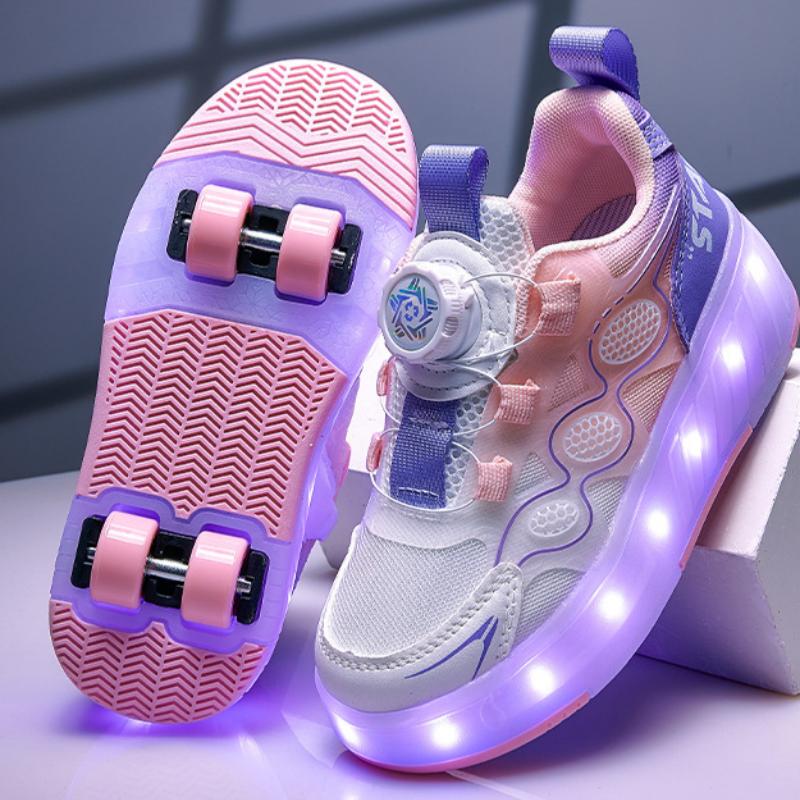 Children Roller Skating Shoes Anti-collision Durable Walking Shoes LED Lights USB Charging Four-wheel Skate Shoes for Kids