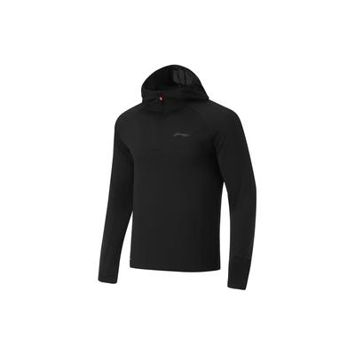Li Ning Running Series Solid Color Hooded Warm Dry Fit Long Sleeve T-Shirt Men Tops Black ATLU003-1
