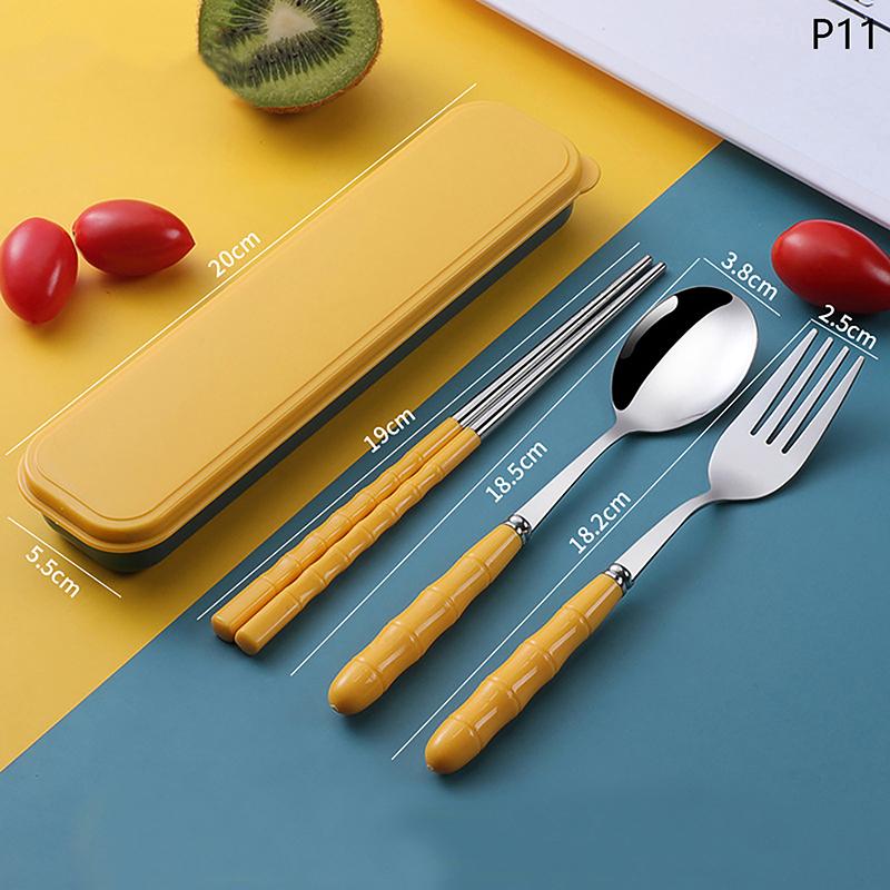 

Наборы из 3 предметов: палочки для еды, ложки, вилки из нержавеющей стали, портативная многоразовая дорожная посуда для пикника с коробкой 11