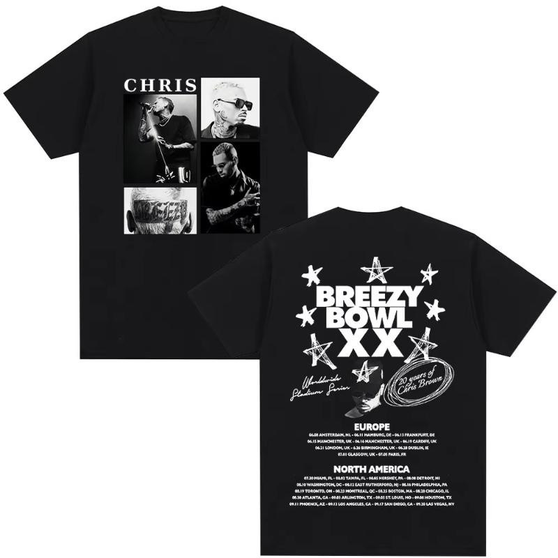 Rapper Chris Brown Tshirt Breezy Bowl XX Tour 2025 TShirts Unisex Women Harajuku ONeck Short Sleeve T Shirt Streetwear Fans Gift