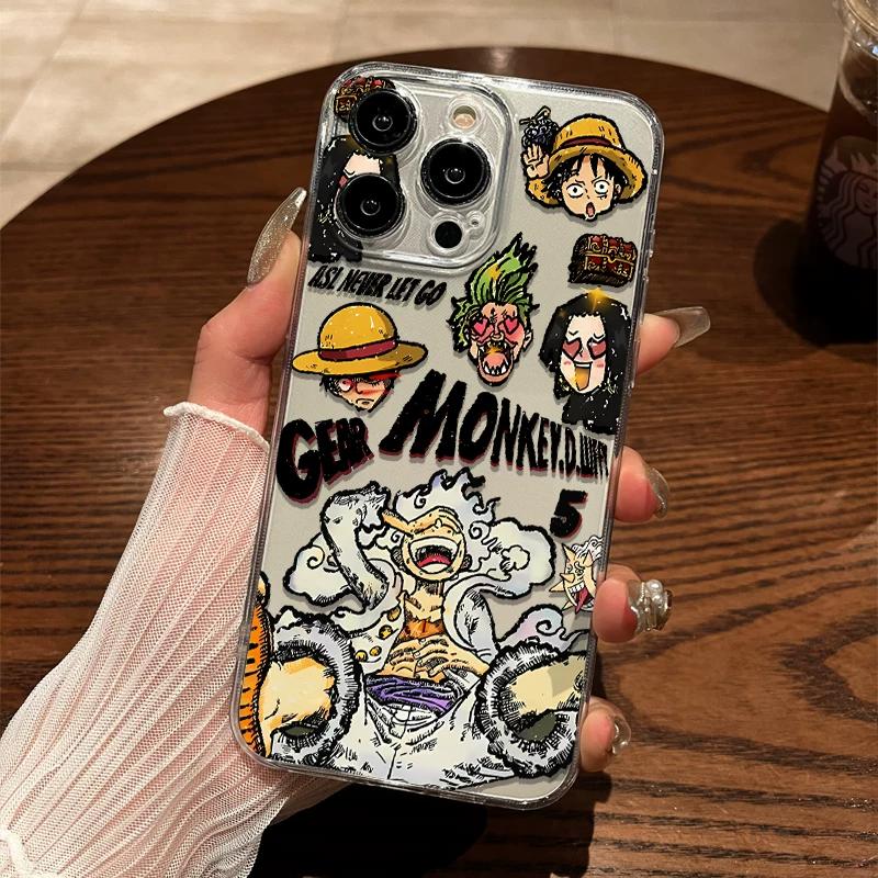 One Piece Luffy Zoro Graffiti Anime TPU Phone Case For IPhone 15 14 13 Pro Max & Samsung Galaxy S24 Ultra, Clear Shockproof Protective Cover