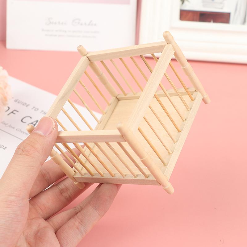 1Pc 1:12 DollHouse Miniature Wooden Baby Bed Dolls Furniture Accessories Toys