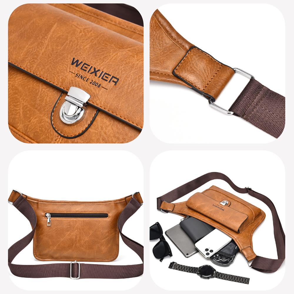 WEIXIER Men's Leather Sling Bag Crossbody Shoulder Bag Waterproof Messenger Waist Chest Bag Briefcase Travel Bag