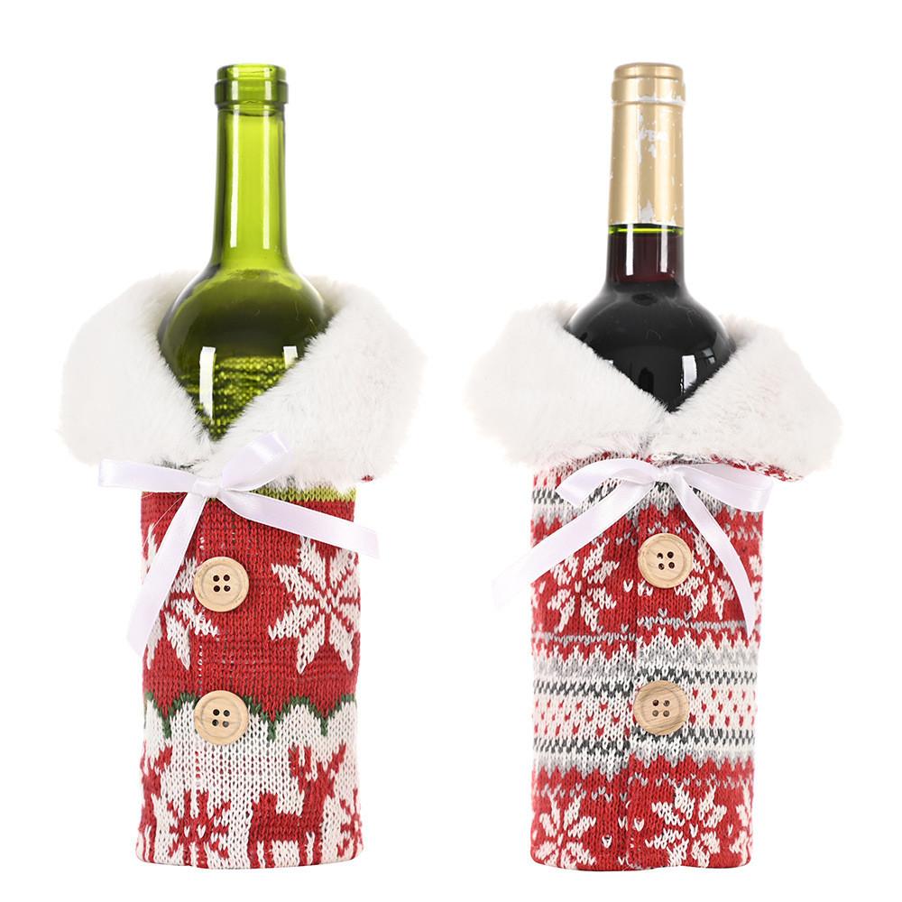 Charming Handcrafted Knitted Button Snowflake Wine Bottle Cover For Festive Cheer
