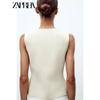 Zaprha 2025 Summer New Simple and Versatile Plain Stitch V-neck Sleeveless Vest-Style Top Vest 4192003