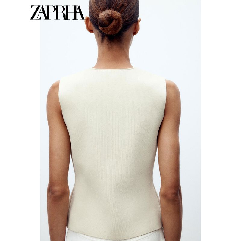 Zaprha 2025 Summer New Simple and Versatile Plain Stitch V-neck Sleeveless Vest-Style Top Vest 4192003