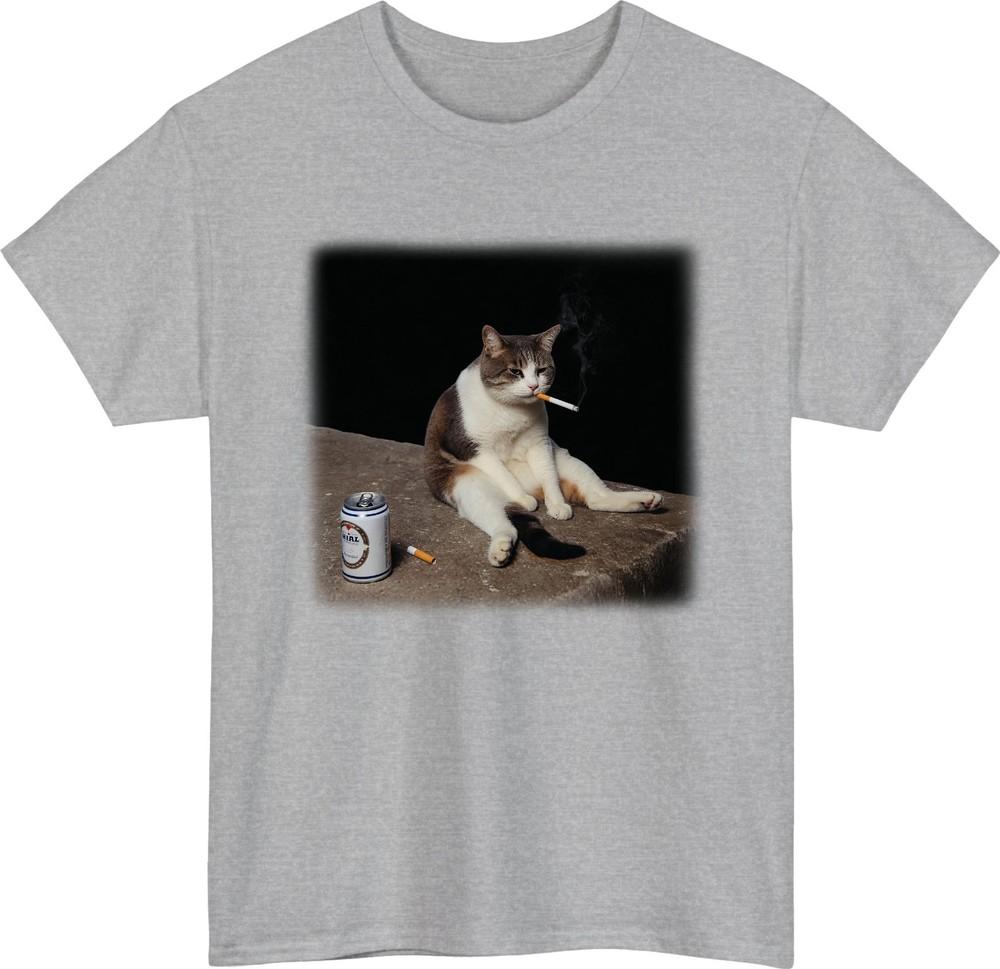 Funny Smoking Cat TShirt Cool Lazy Cat Graphic Tee Humorous Animal Meme Shirt