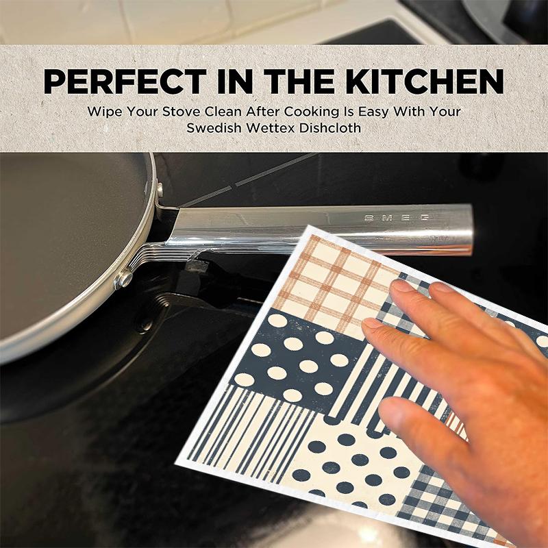 6PCS Cleaning Dishcloths Reusable Kitchen Dish Towels Grid Stripe Pattern Dishcloth Absorbent Lint Free Cloth Washable Duster Rags Tea Towels