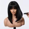 ALAN EATON Black Straight Synthetic Wig with Bangs Shoulder Length Black Wigs for Women Natural Looking Hair for Daily Party Use