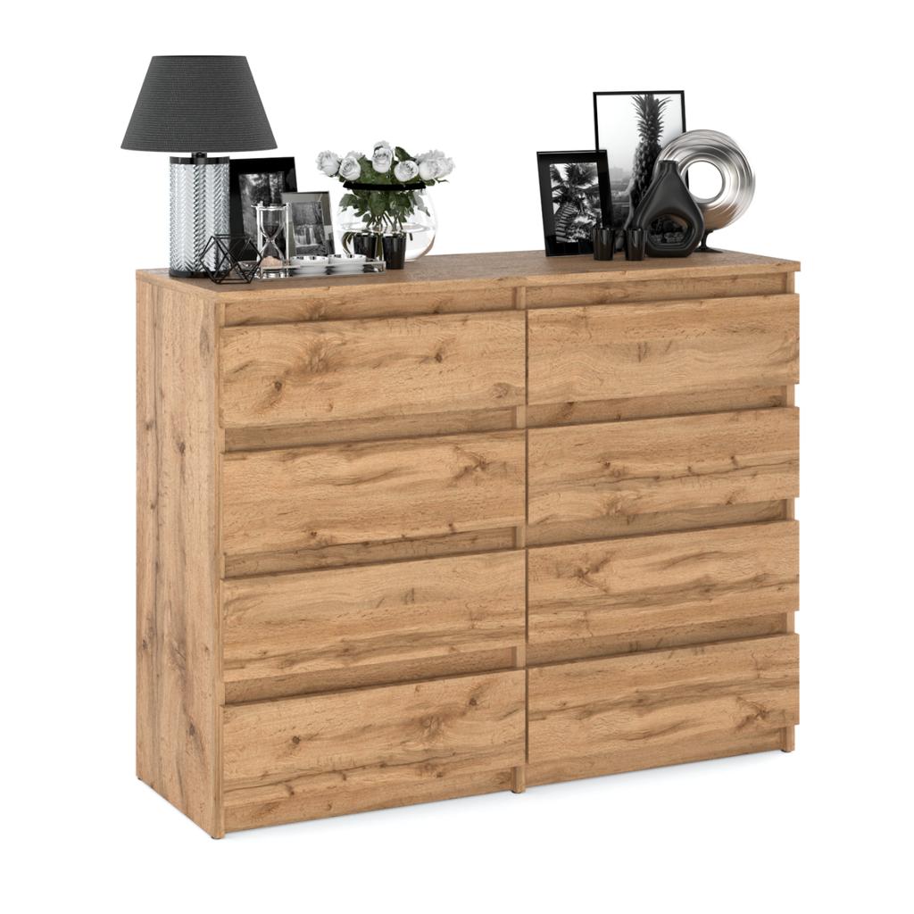 Große Kommode Eiche Wotan 120 CM 8 Schubladen TV-Schrank für Wohnzimmer Schlafzimmer