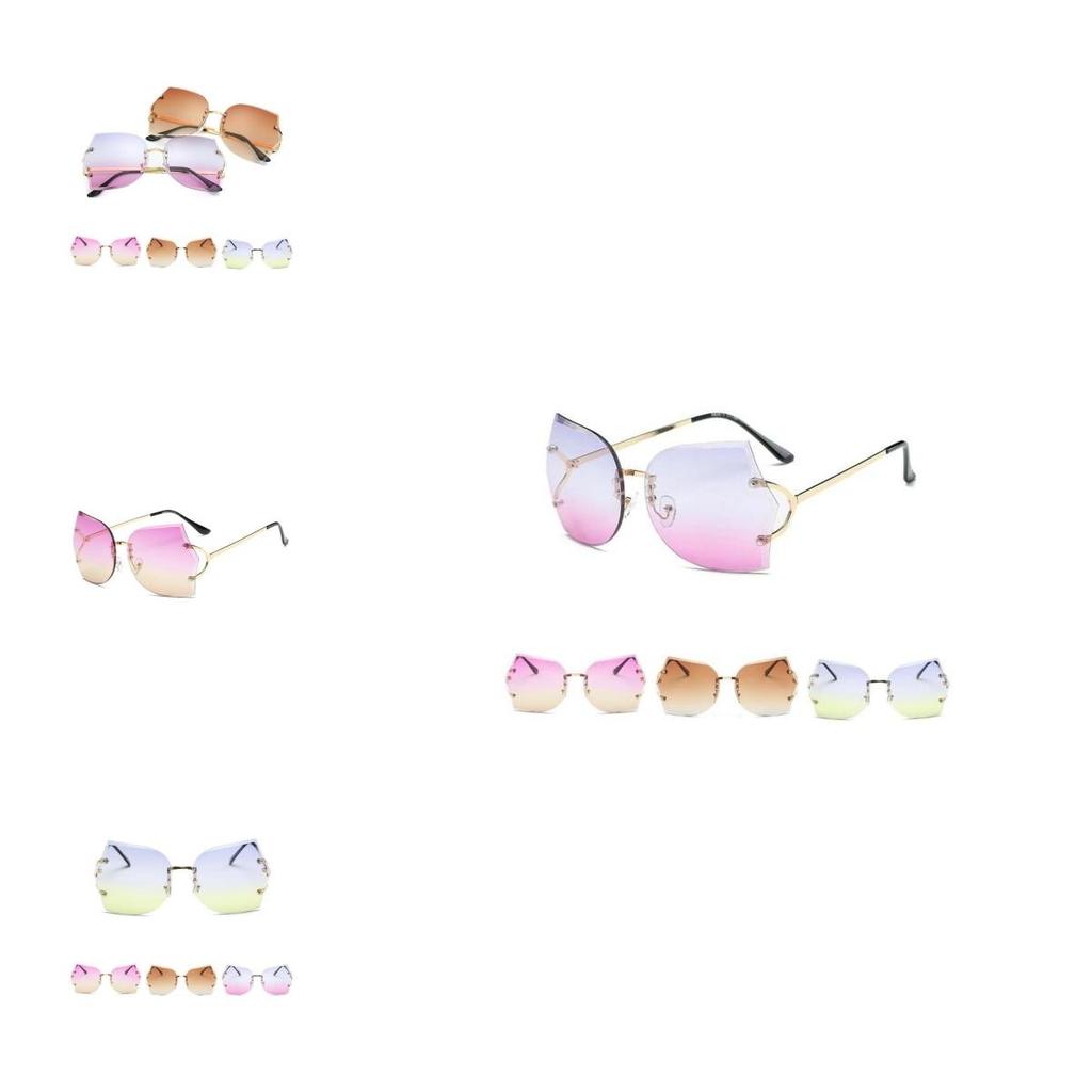 Transparent Rimless Women Glasses Oversized Clear Lens Sunglasses Gradient Color