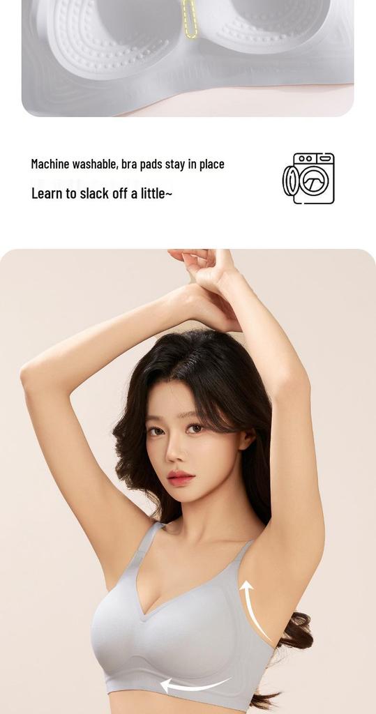 Women's Seamless Fashion Bra with W-shaped Soft Support, Wire-free Lifting Cups, and Thin Style Foundation.