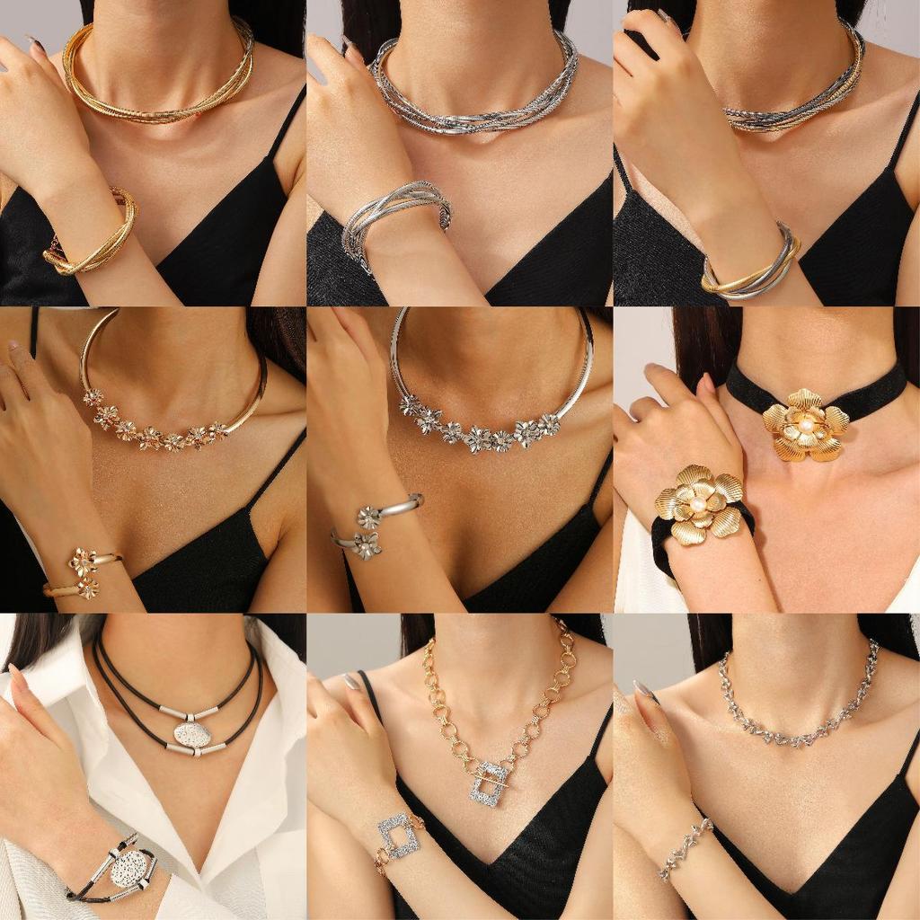 Exaggerated Multi-Layer Braided Choker & Bracelet Set for Women