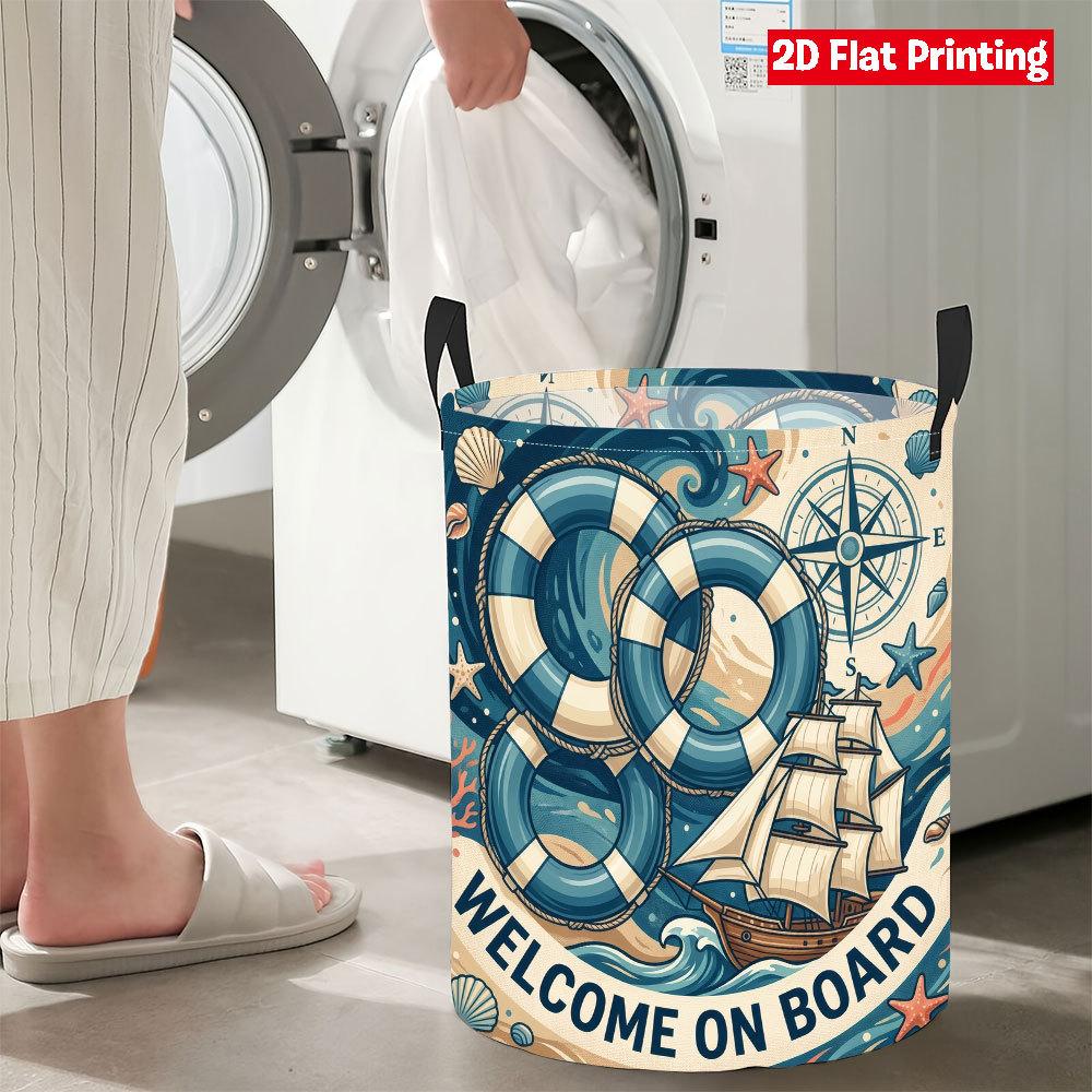 Collapsible Laundry Basket Large Round Waterproof Fabric Hamper Dirty Clothes Storage Bin Toy Organizer with Handles