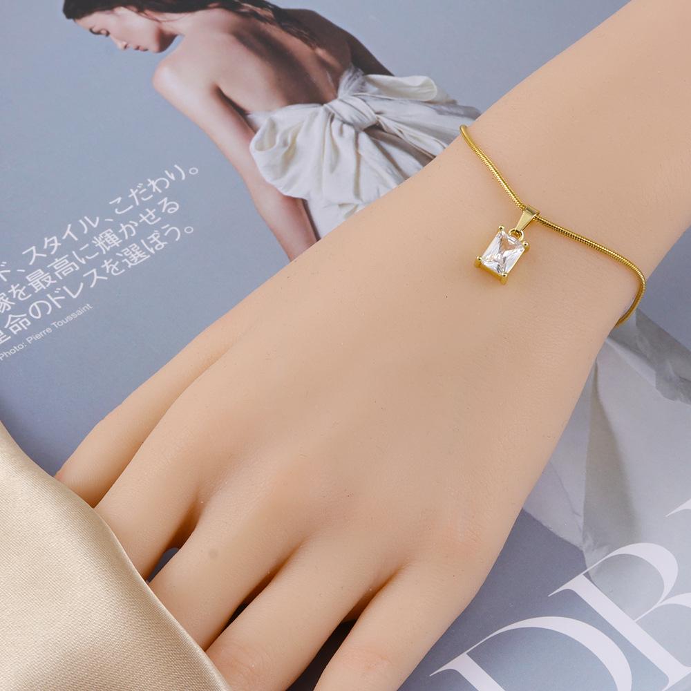 Crystal Zirconia Square Diamond Necklace, Bracelet & Earrings Set in Women's Titanium Steel Clavicle Chain Jewelry
