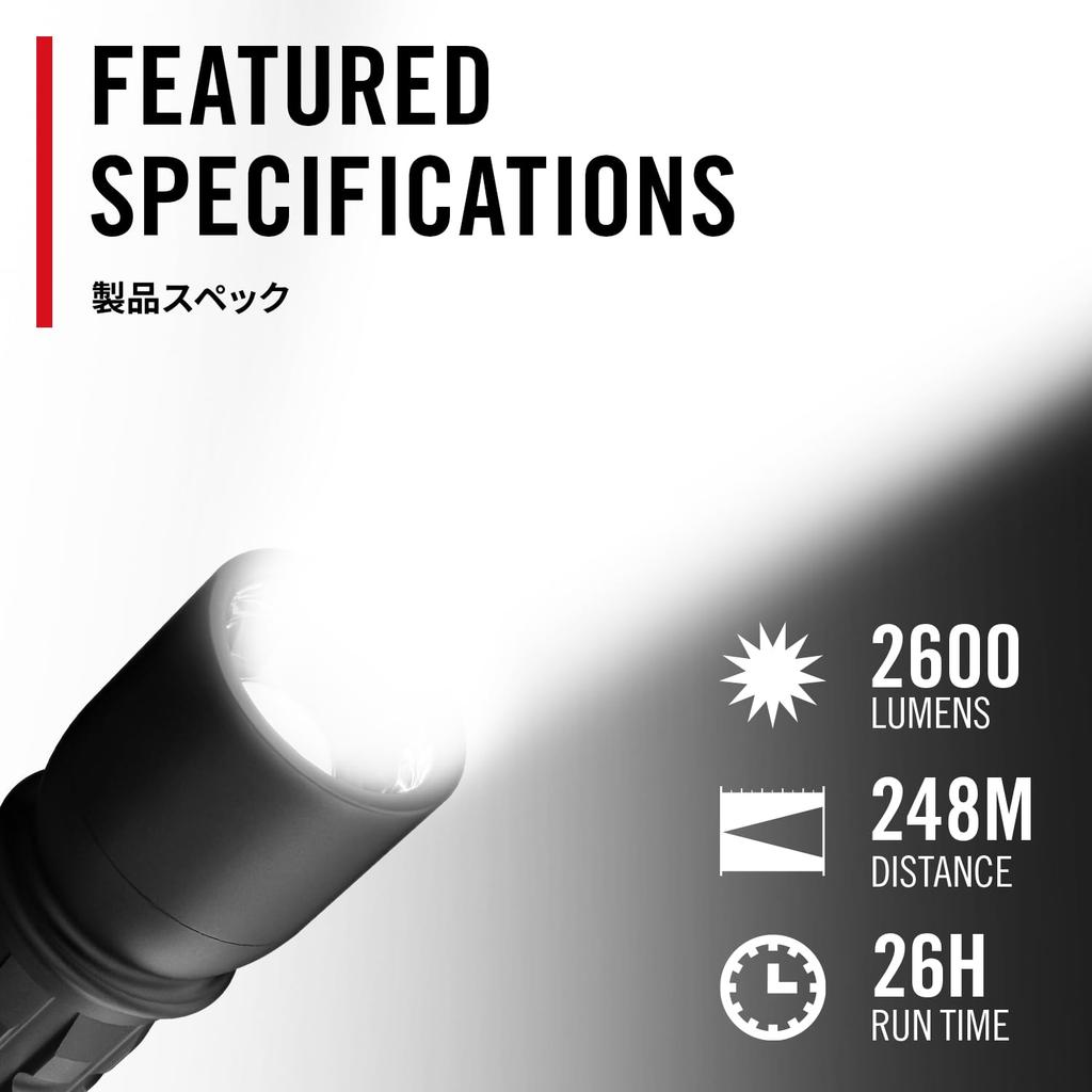 COAST XP11R LED Max 2600 Up to 248m Waterproof and Compatible with Both Dry and Rechargeable Ideal for Outdoor Facility Industrial and Crime