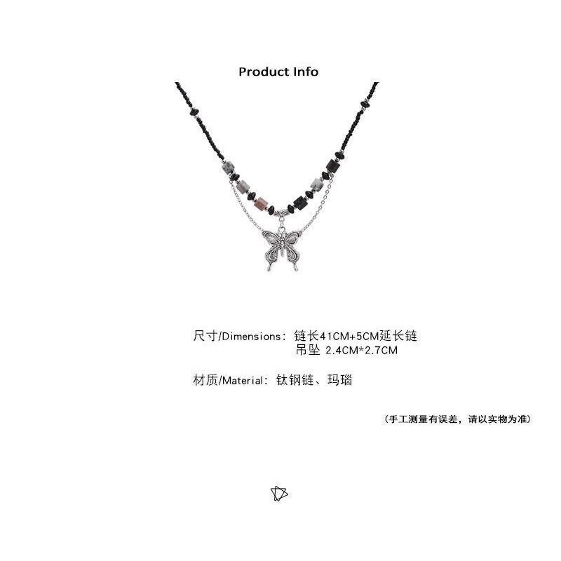 Ethnic retro beaded butterfly necklace women's new chinoiserie vintage accessories ins hip hop cool