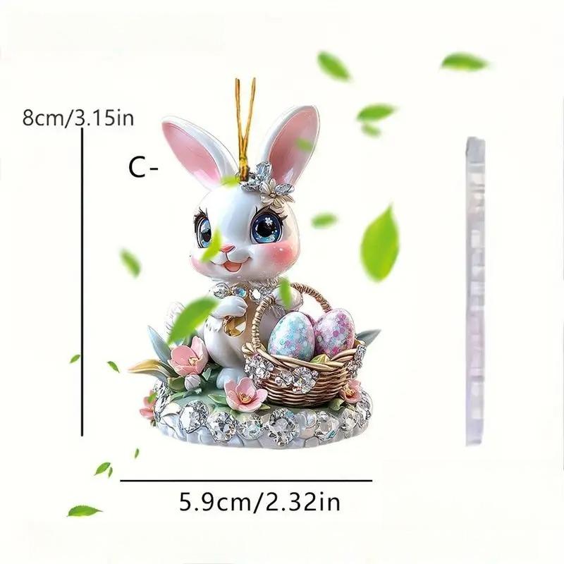 1PC Easter Bunny Egg Acrylic Pendant Keychain Car Rearview Mirror Decoration Backpack Small Hanging Party Home Decor, Durable Acrylic Sign