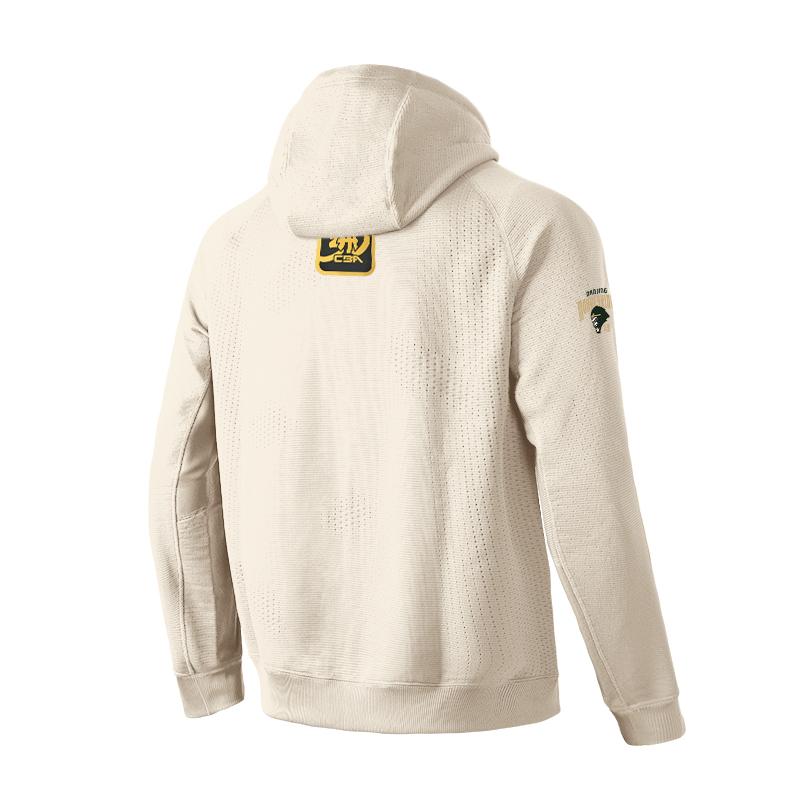 LiNing CBA Series 24-25 Season Nanjing Team Player Hooded Zip-Up Sweatshirt Men Sweatshirt Oatmeal-Gray AWDUG37-1
