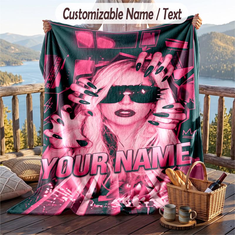 Personalized Flannel Throw Blanket,Lady Gaga Custom Printed Name, Cozy Plush Blanket For Home Use