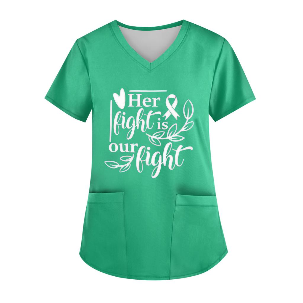 Women's V-Neck Short-Sleeve Pocketed Top With Side Slit