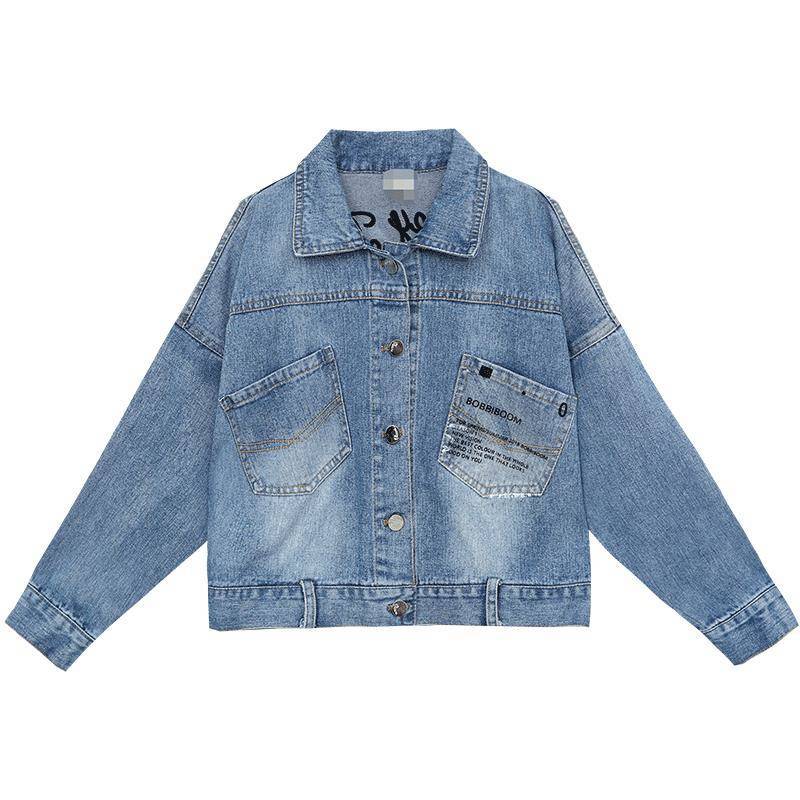 Frauen Vintage Revers Zipper Denim Jacke Neue Frühling Herbst Dame High Street Lose Kurzen Mantel Outwear